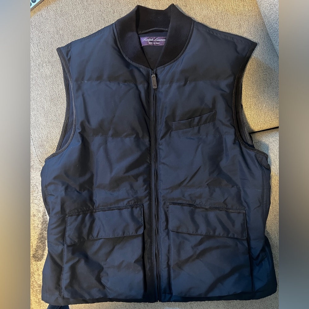 Ralph Lauren Purple Label Padded Vest with Suede Trim - Navy